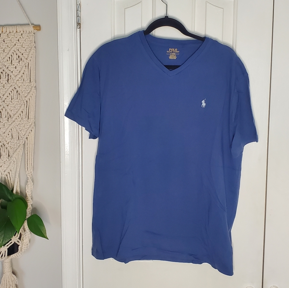 Polo Ralph Lauren Mens Cotton V Neck T Shirt - Medium - Blue